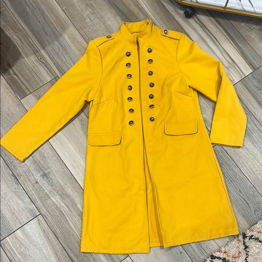 Women’s Military-Style Wool Blend Coat in Mustard Yellow